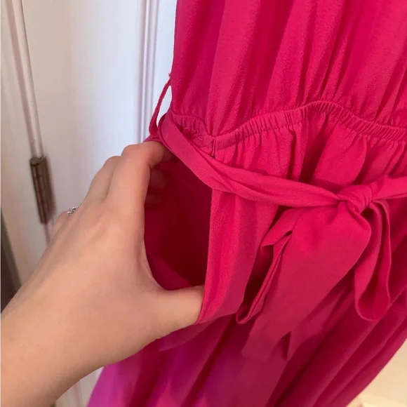 Pink Tie Sleeve, Asymmetrical Leg Jumpsuit with pockets - Picture 2 of 6